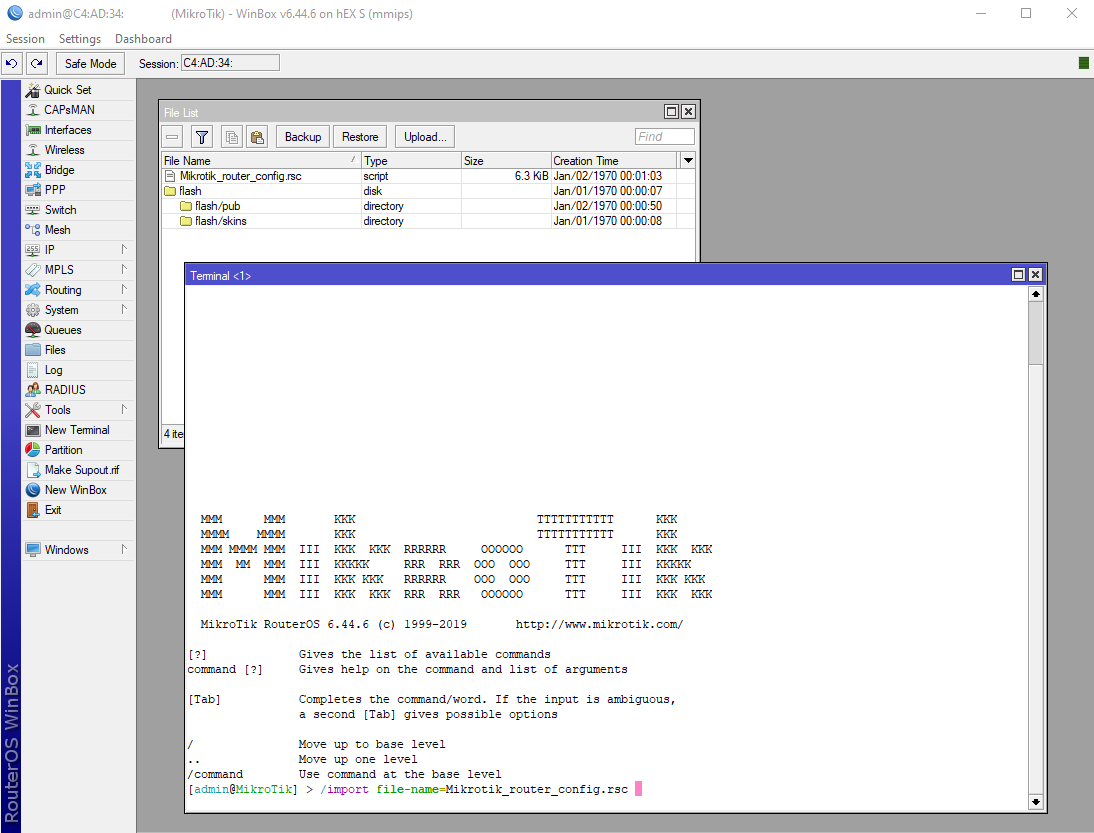 Mikrotik router load config