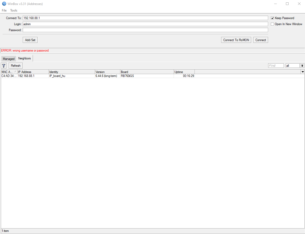 Mikrotik router request password